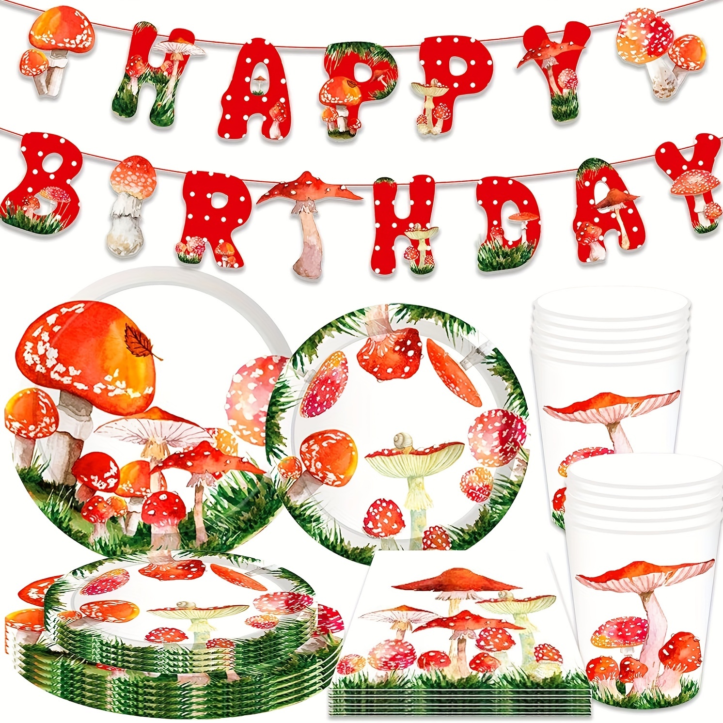 

45pcs Mushroom Birthday Party Supplies Mushroom Birthday Banner Fairy Birthday Party Supplies Fairy Mushroom Party Plates And Napkins Fairy Garden Decoration