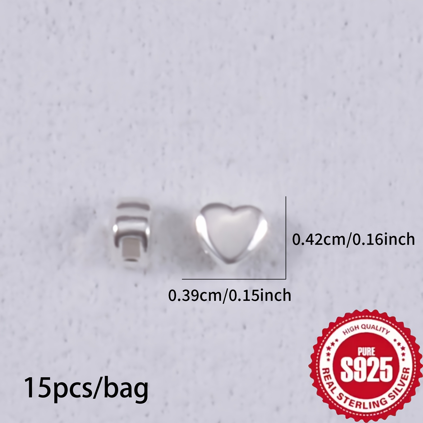 Image of 15pcs/pack Heart Bead Pure Silver S925 Woven Bracelet Anklet Necklace Spacer Beads Additions Jewelry Handmade Materials