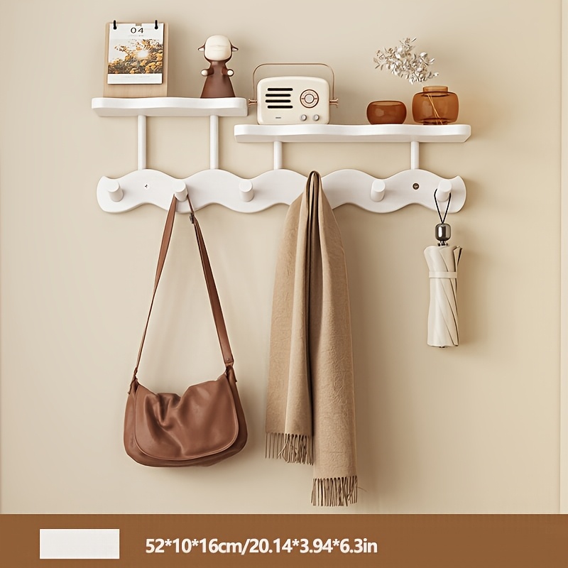 Wall Hook Bamboo Shelf With Hooks Rattan Wall Coat Rack AKWAY