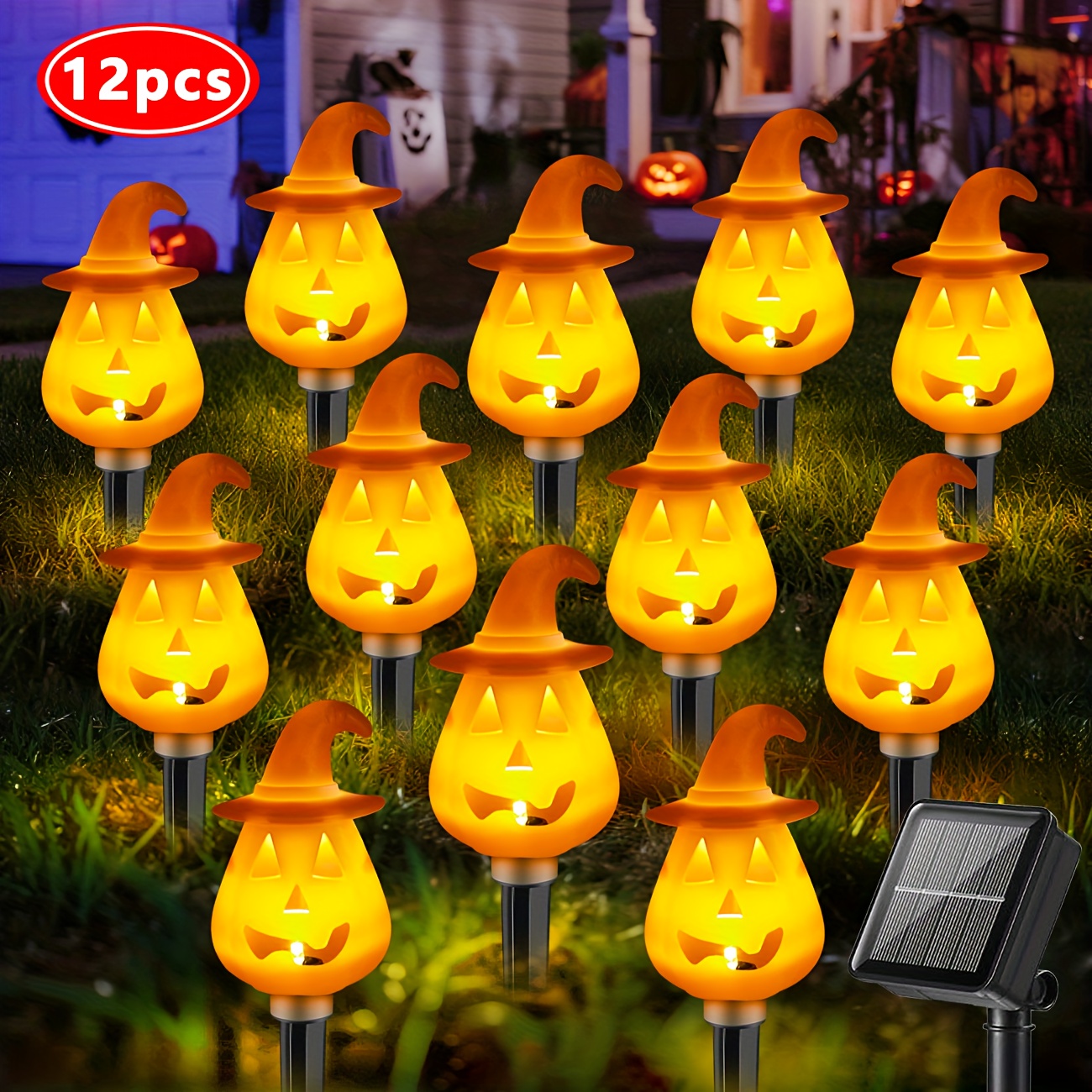 TEMU Set Of 12 Solar-powered Pumpkin Lights For Outdoor Halloween Decor, Featuring Ip44 Rating And 8 Different Lighting , Perfect For Decorating Your