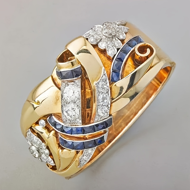 E-shop Funkelnder Prächtiger Eingefasster Synthetischer Zirkonia Gravur Muster Breiter Ring für Damen Herren Karneval Party Mode Temperament Schmuck