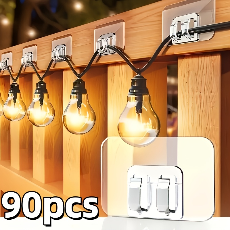 TEMU 90-pack Outdoor String Light Cable Clips, Multiple Sizes Available, Large Capacity Of 90 Clips, No-drill Traceless Transparent Self-adhesive