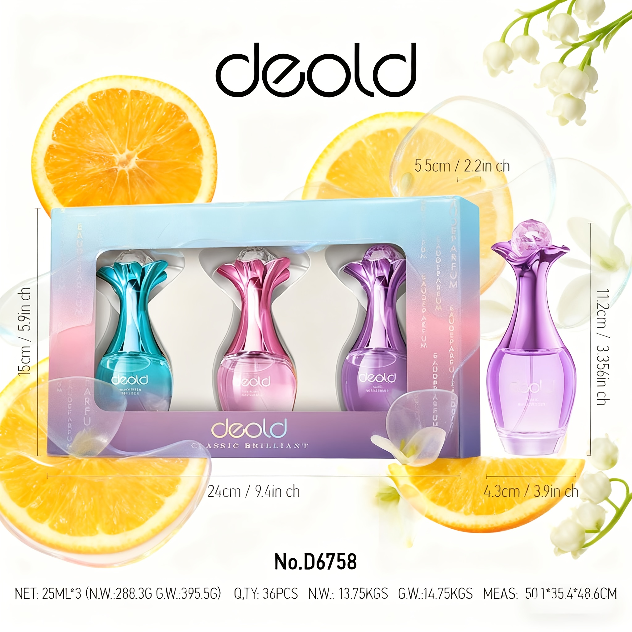 Image of 75ml (3 Bottles × ) Triple Fragrance Gift Set | Lily Of The Valley + Romantic Rose Strawberry + Amber Niche Perfume Collection | Perfect For Holiday & Housewarming Gifts