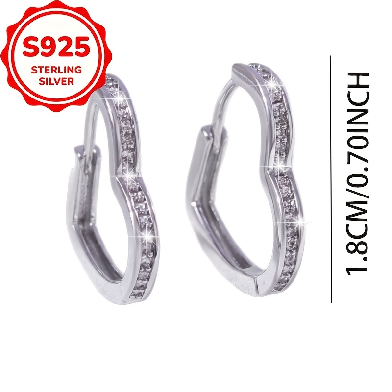 2pcs Women's S925 Silver Heart Hoop Earrings Set
