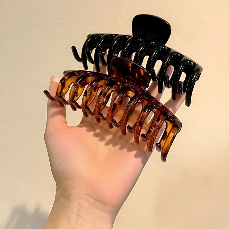 TEMU 2pcs Women's , Clear And Amber Hair Clips, Large Lightweight Plastic Material, Fashionable And Versatile, Combining And Minimalist Style. Solid