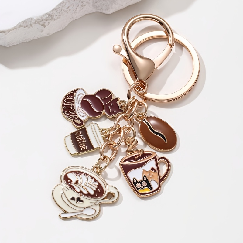 Image of 1pc Coffee Casual Themed Drip Oil Keychain, Fashionable , Car Bag Pendant Gift, Gift For , Souvenir Gift