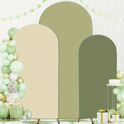 set of 3 combination arch backgrounds in 4ft 5ft 6ft suitable for weddings and party photo backdrops beige light green background frame not included
