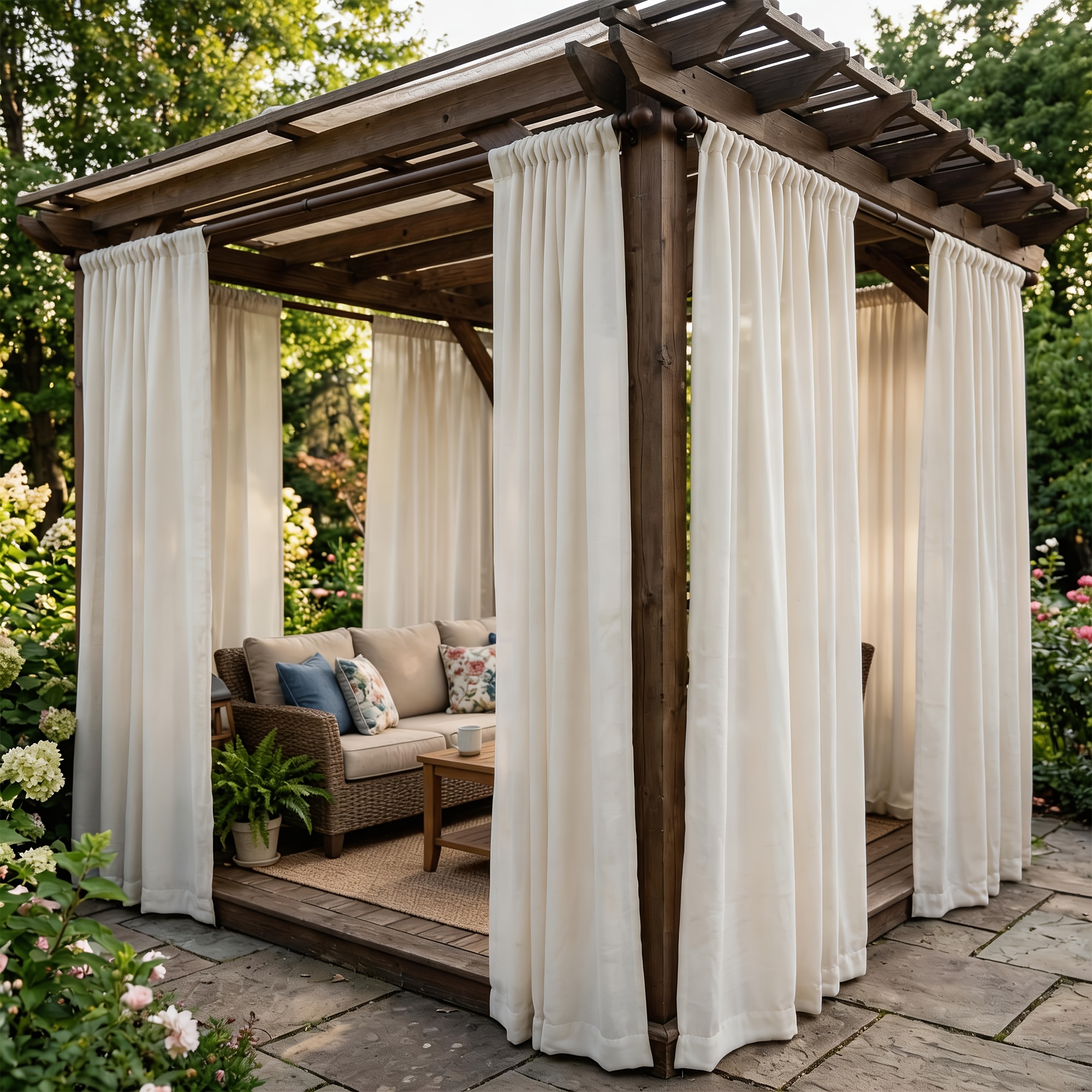 2pcs Set, Outdoor Window Curtain Sunshade, Polyester Material Rod Suspension, Suitable For /courtyards/garden Pergolas, Easily Private Leisure Space