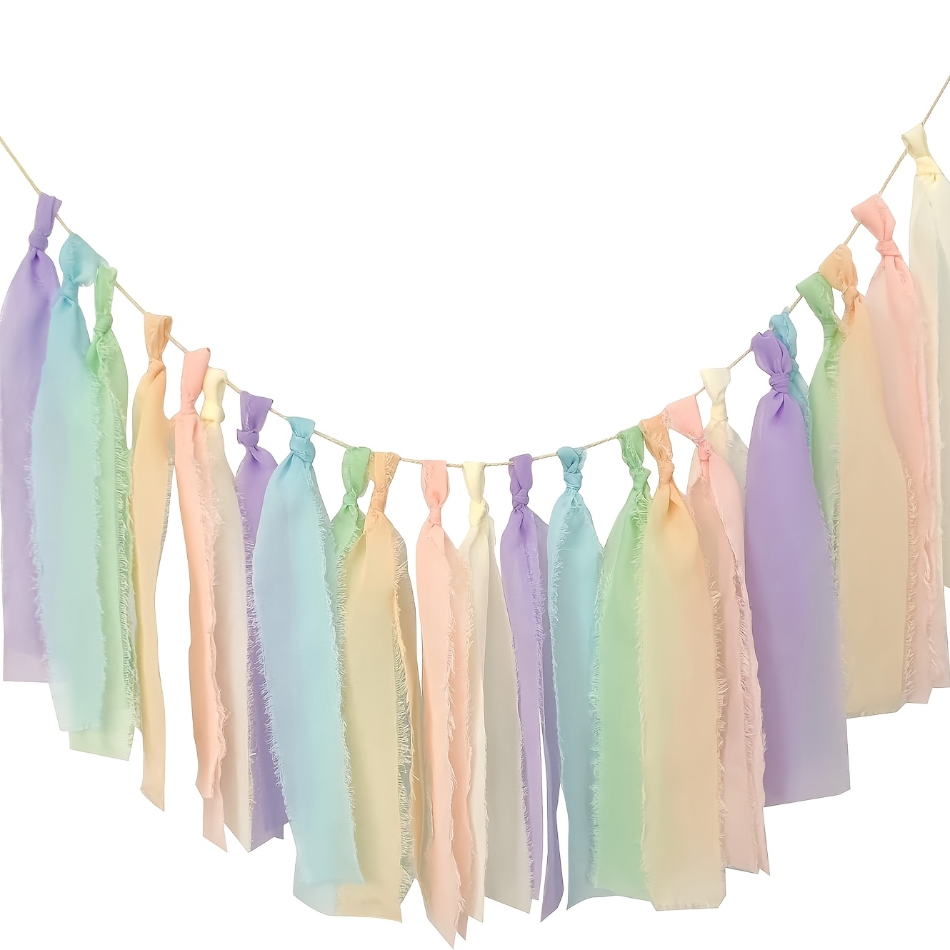 Colorful Party Hand-torn Chiffon Tassel Banner Pull Flag Ribbon Banner Photography Prop