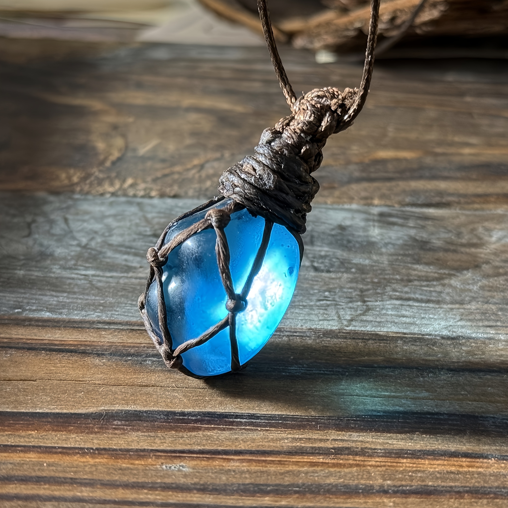 TEMU 1pc Handmade Vintage Glazed Pebble Stone Pendant, Irregular Woven Mesh Pouch Reiki Stone Pendant Jewelry, Unisex, Valentine's Day, Mother's Day,