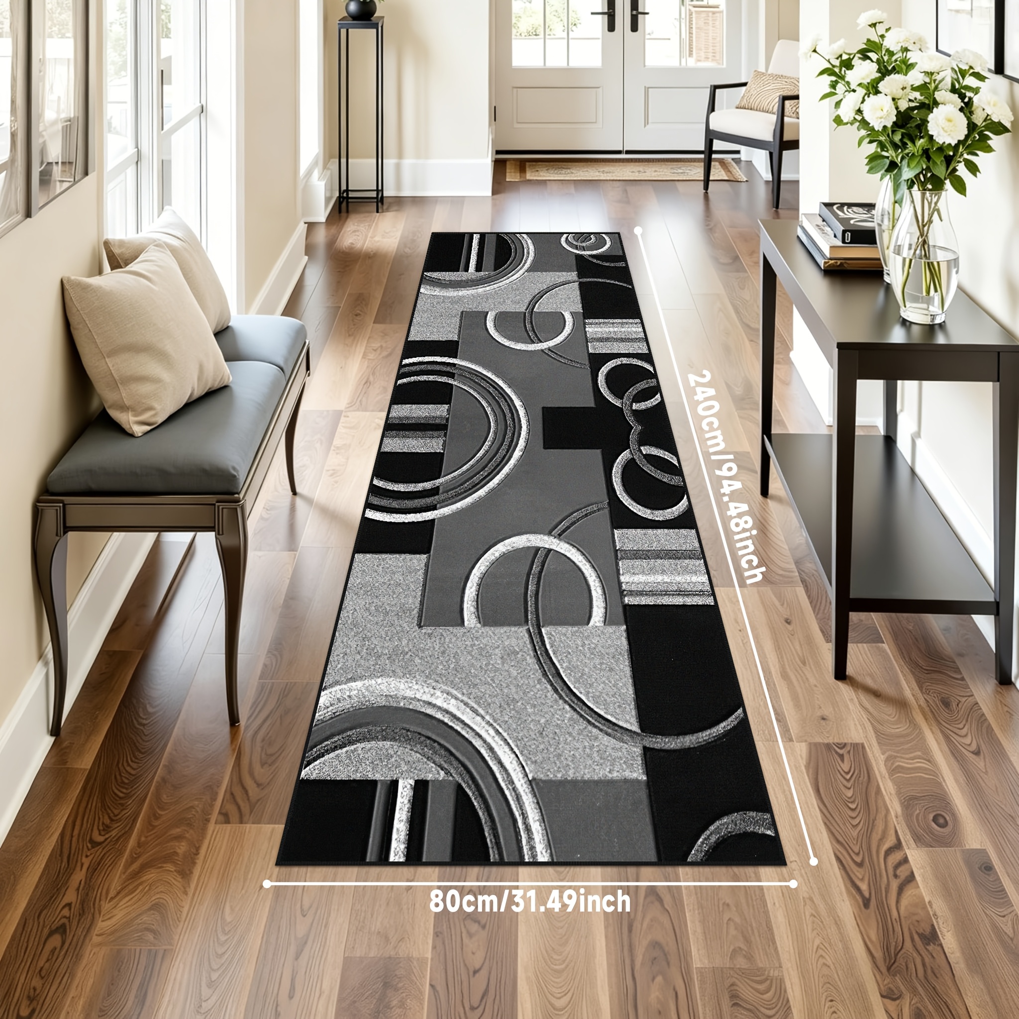 Tapis Couloir Long 80x250 Cm Gris Motif Abstrait Moderne - Oeko-Tex Certifié