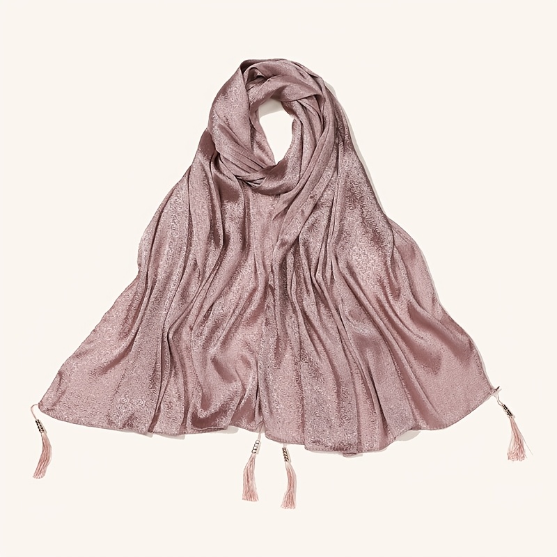 Women's Satin Solid Color Jacquard Tassel Headscarf/Bandana