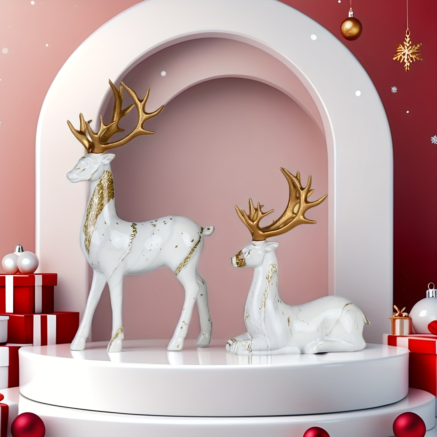 TEMU Collectible Figurines | Christmas Elk Christmas Deer Christmas Deer Resin Setexquisite Pair With And Holiday Accentssymbolizes Peace And Festive