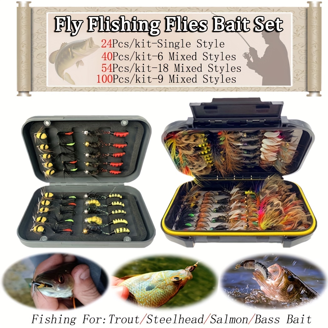 

24-100pcs/box Fly Fishing Flies Set Hooks Dry Wet Flies Fishing For Trout Grayling Fishing Lure With