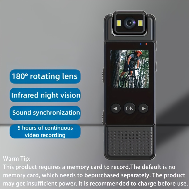 TEMU YIIYRY 1080P FHD 웨어러블 액션 카메라 - 휴대용 비디오 레코더, 1200mAh 충전식 배터리, 클립 디자인, 원클릭 녹화, 고품질, 야간 투시 기능, 지능형 노이즈 감소, 사진 모드, TF 카드 호환 (SD 카드 별도 판매), 모던 외관, 고음질 오디오