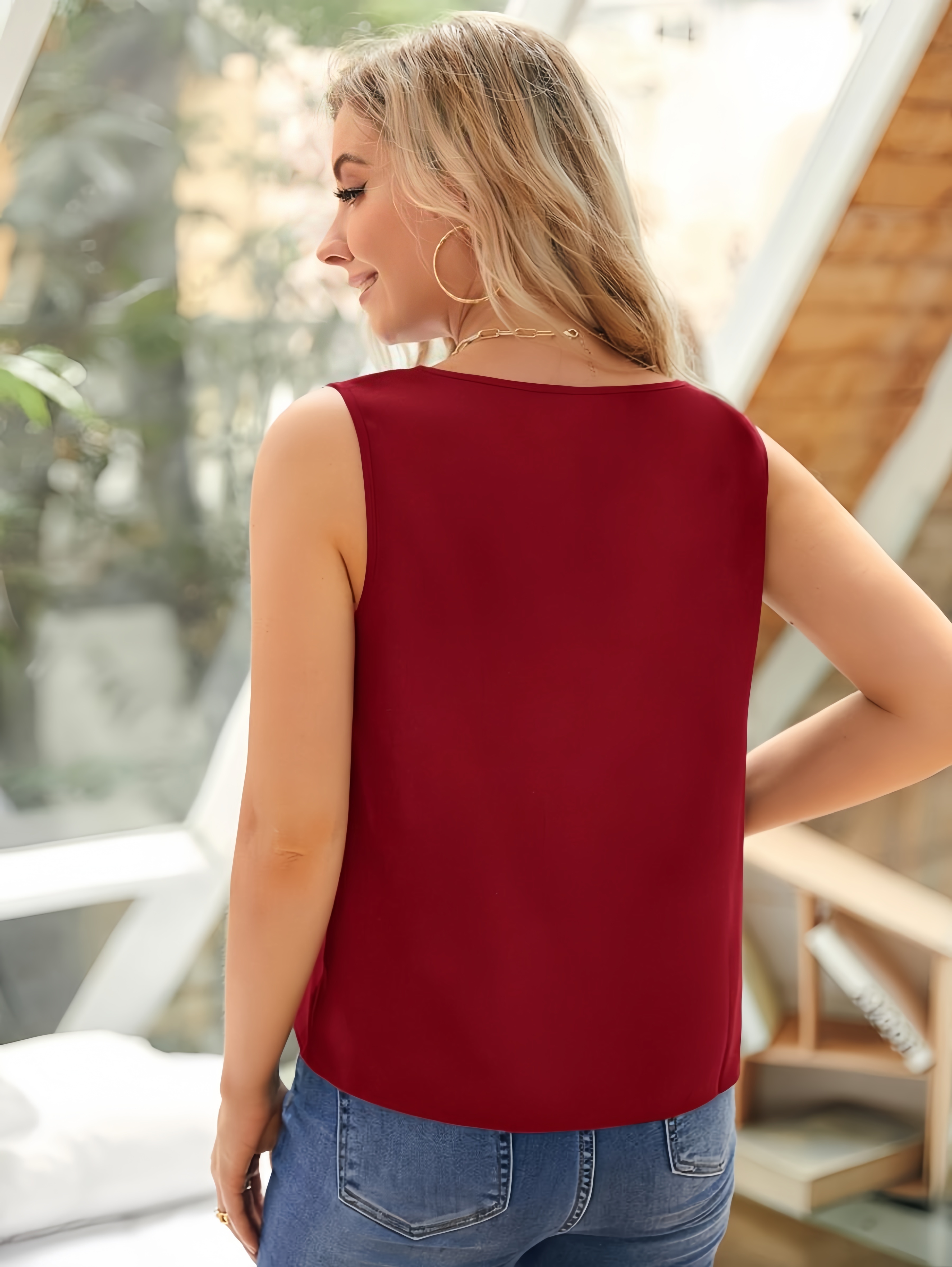 Women'S Casual Summer Sleeveless Top - Solid Beige V-Neck, Ribbed Detail, Casual Summer Top|Vneck Top|Casual Style