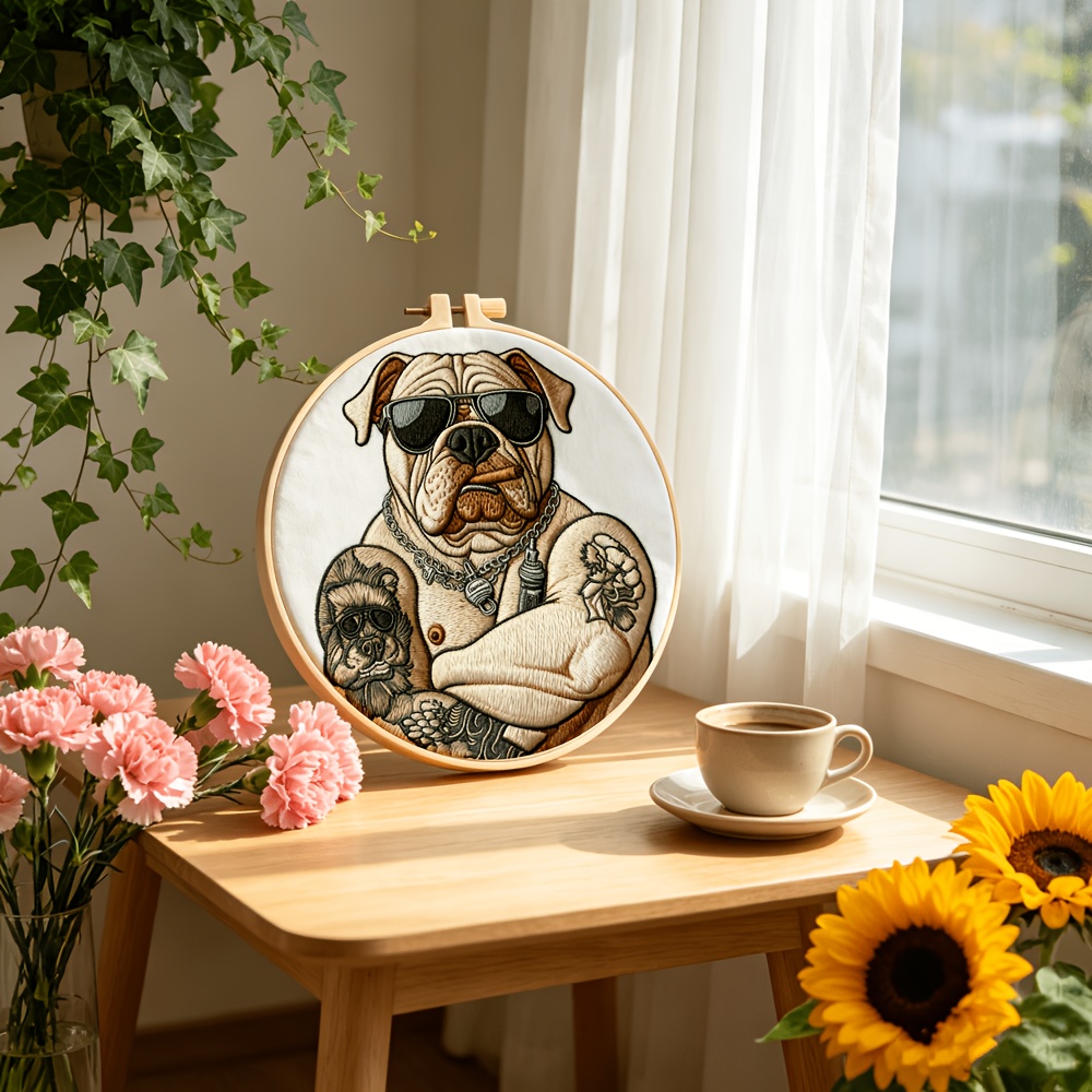 Complete DIY Bulldog Tattoo Embroidery Kit for Beginners