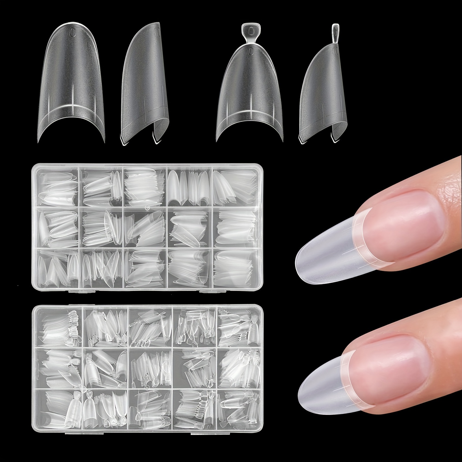 

320pcs Matte Clear Nail Tips Set - Medium/short Oval, Half Cover False Nails In 15 Sizes With Box, Diy Nail Art & Extensions, Nail Tech Supplies