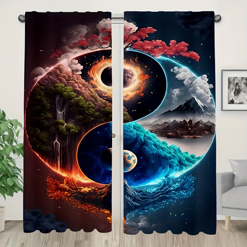 

2pcs Yin And Pattern Curtains, Decorative Drapes, Treatments For , Decoration, Decoration