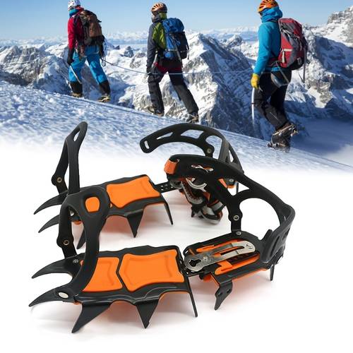 crampones de nieve y hielo de 12 dientes, cubiertas antideslizantes para zapatos de escalada, clavos de acero inoxidable, crampones antideslizantes para nieve para deportes