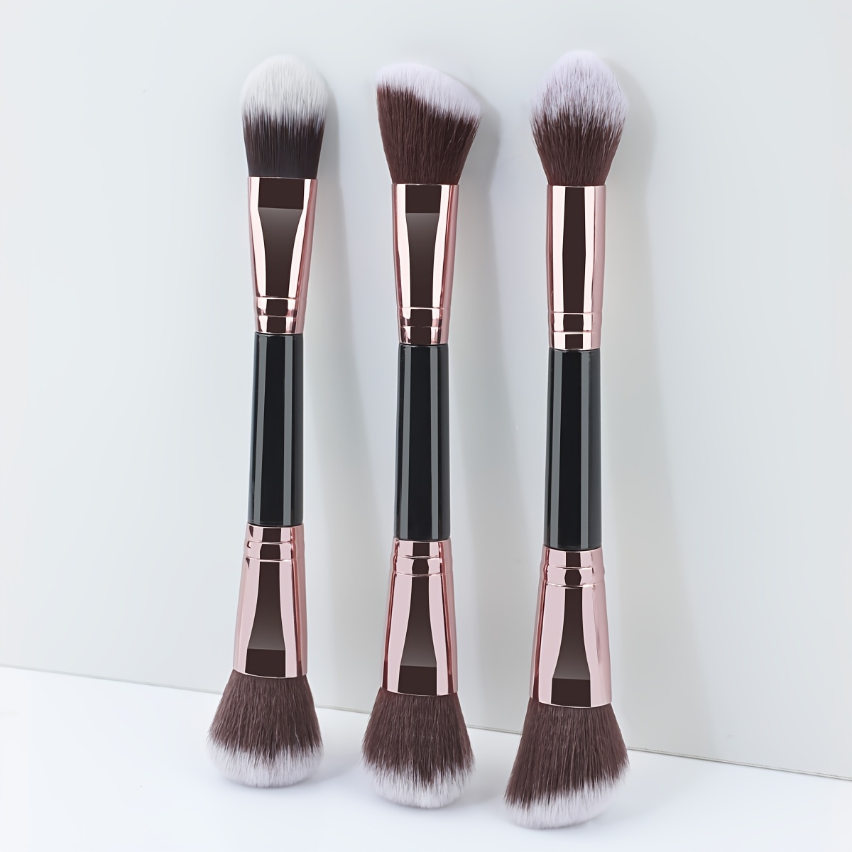 

3pcs Dual-ended Makeup Brush Set - Soft Nylon For Foundation, & - -free, Suitable For Types