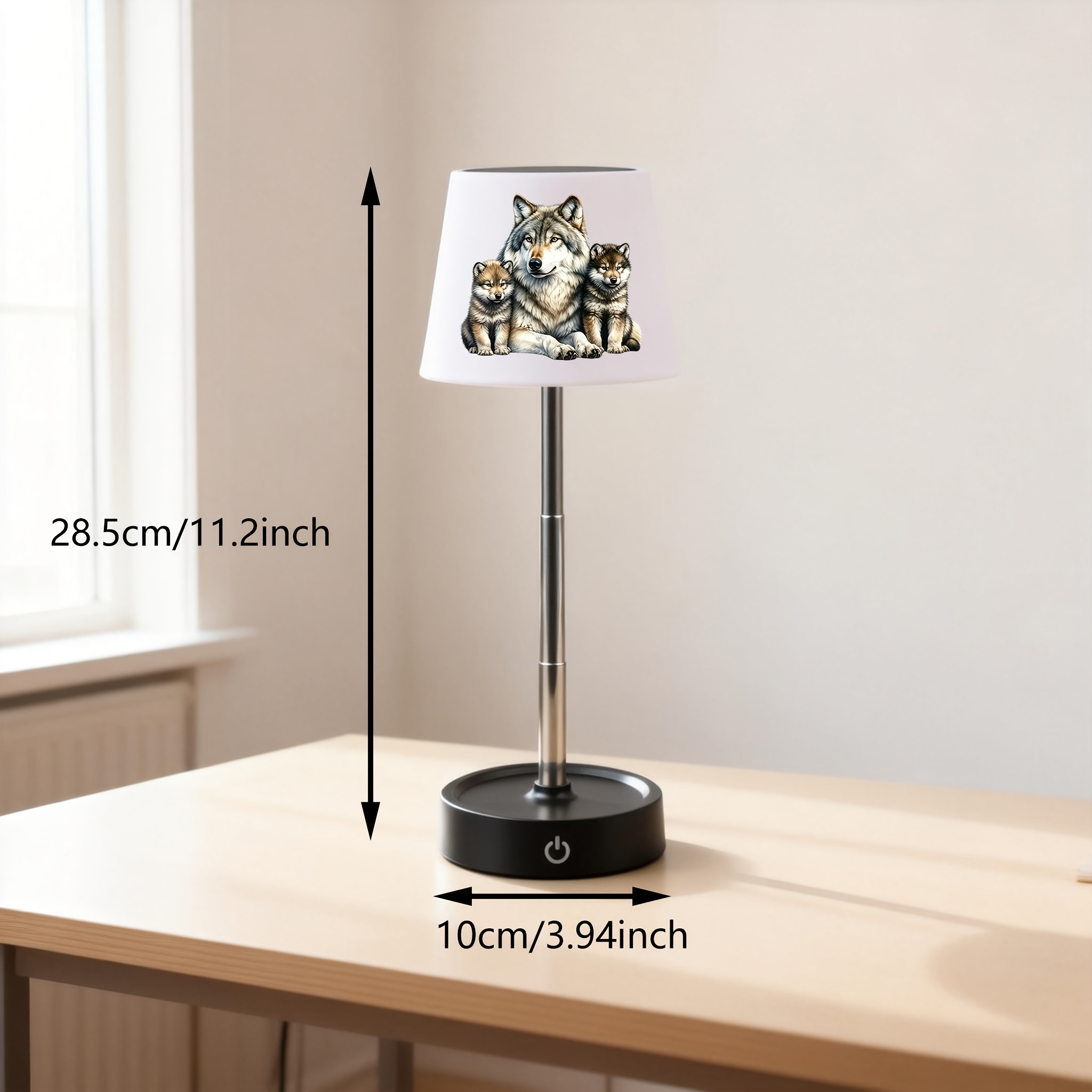 Realistic Grey Wolf with Two Cubs Print Office Lamp, Rechargeable Dimmable