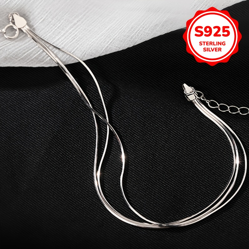 S925 Sterling Silver Anklets Three Layer Snake Bone Finish