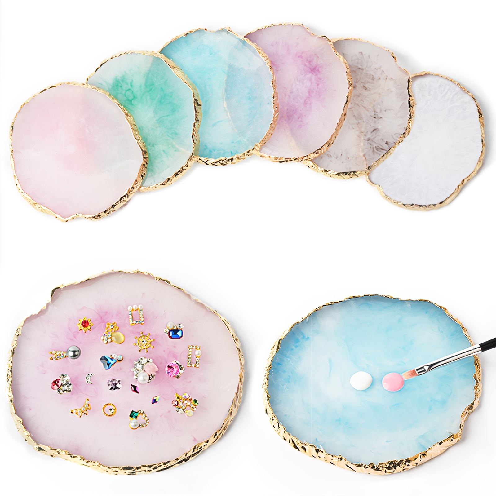 agate style resin nail art palette with   round color mixing tray for nail polish gel diy manicure display board painting pallet multi functional aesthetic mixing plate for salon home use