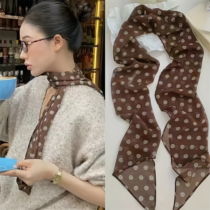 E-shop Brauner Wasserwellen-Polka-Dot-Schal Druck Premium Vielseitiges Accessoire Hals Schal Damen 2025 Neuer Langer Dekorativer Schal