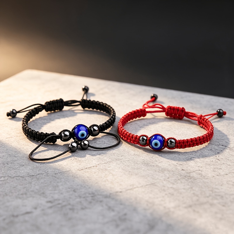 TEMU 2pcs Trendy Evil Eye Bracelets - Natural Material, Fashion Accessory, Ideal Gift