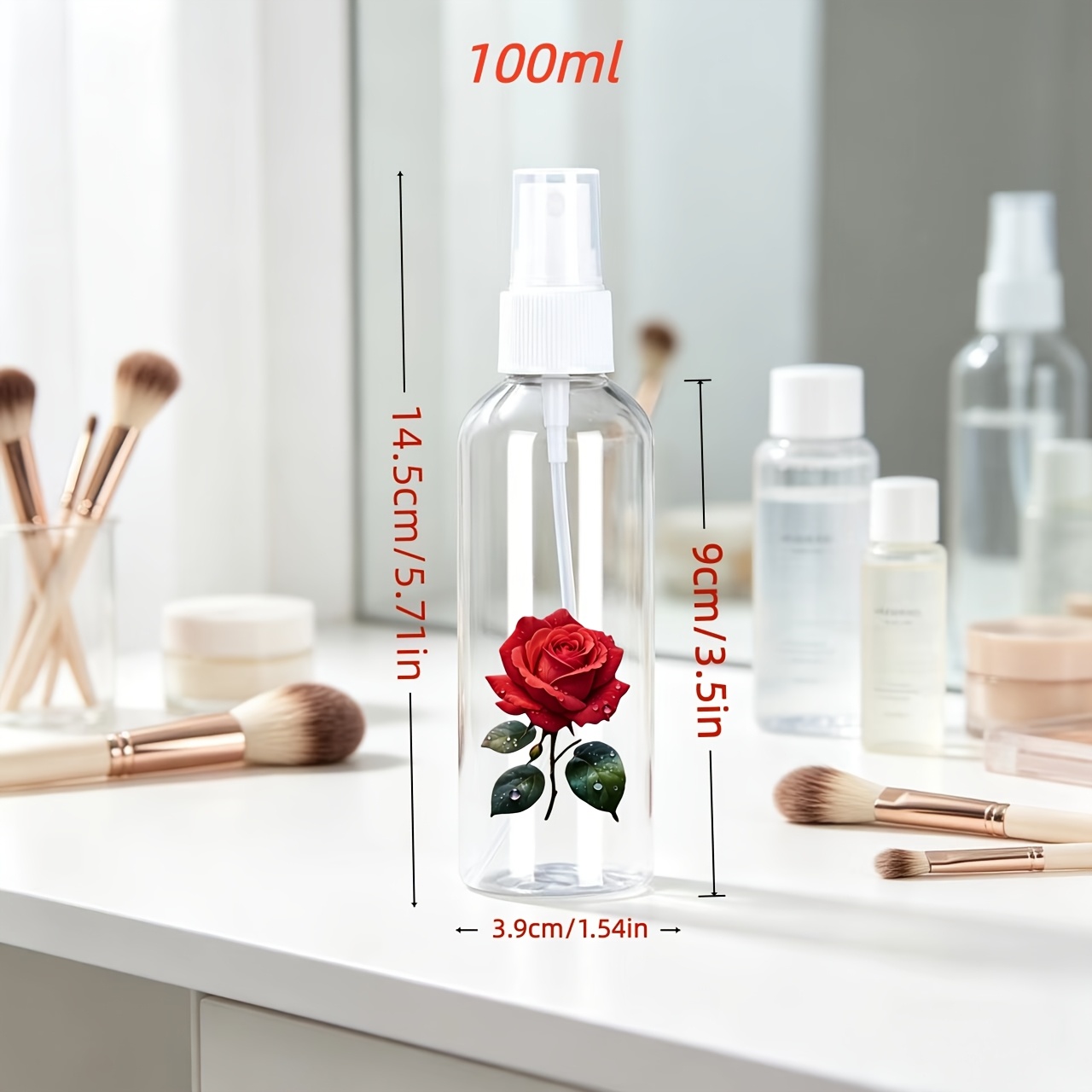 TEMU 1pc - Beautiful Red And Pink Spray Bottle - 100ml - Convenient Travel Size Skincare And Hair Care Container, - Includes Pump Bottle And Small