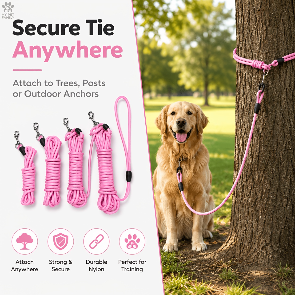 Heavy-Duty Dog Training Leash, Weather-Resistant Nylon Material