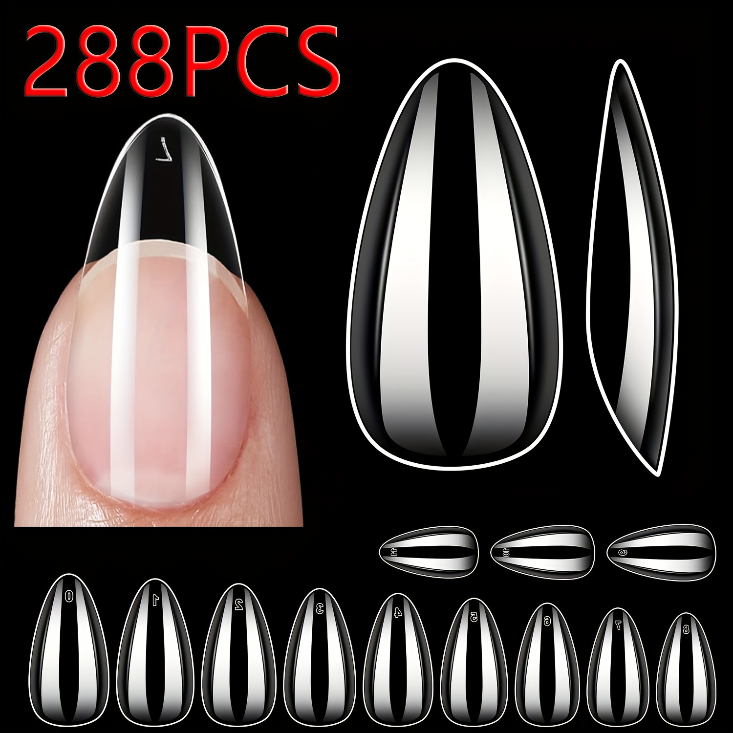 Image of 120/216/240/288pcs Short Almond Nails Clear Gel Nails Tips Press On False Soft Nails Tip Full Cover Fake Gelly Nails Tips For Nail Extension Diy Gift-12 Sizes Preshaped Nail Tips