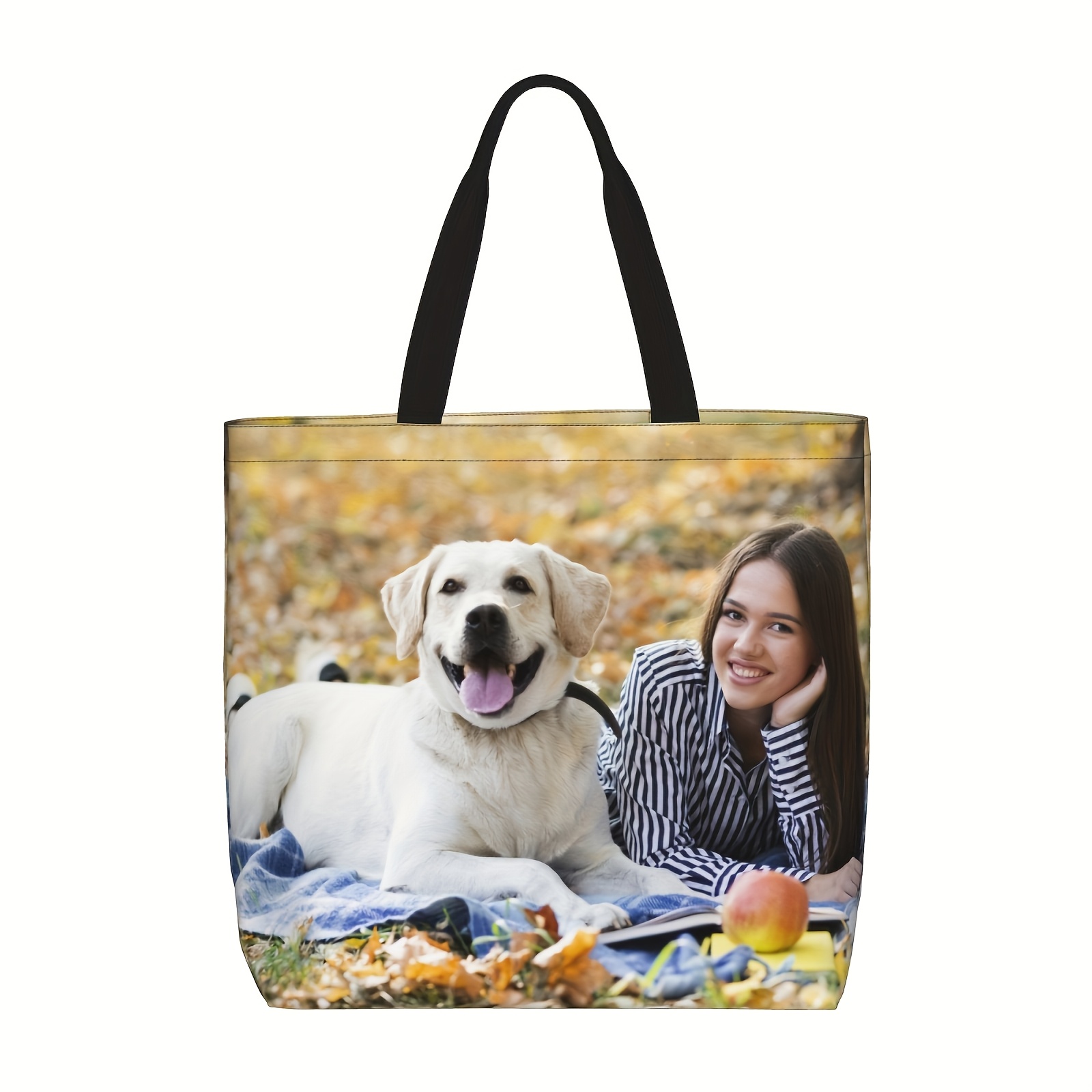 TEMU 1pc Custom Double-sided Printed Tote Bag - Durable Polyester Material, Custom Women's Tote Bag, Personalizable With Your Photo/text/name/logo,