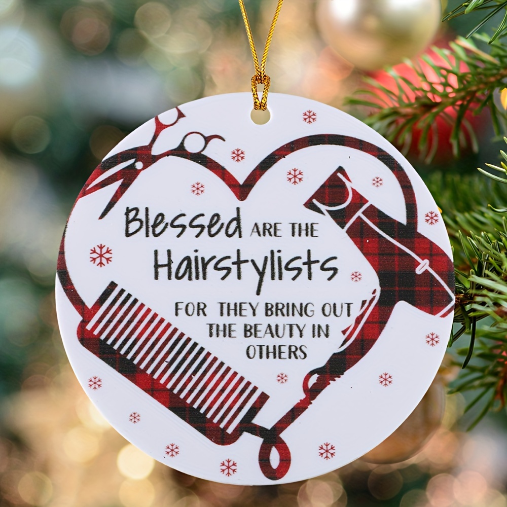 

1pc Acrylic Hairstylist Blessing Ornament - Round Pendant With Hairdresser Tools & "blessed Are The Hairstylists" Quote For Wall & Window Decor