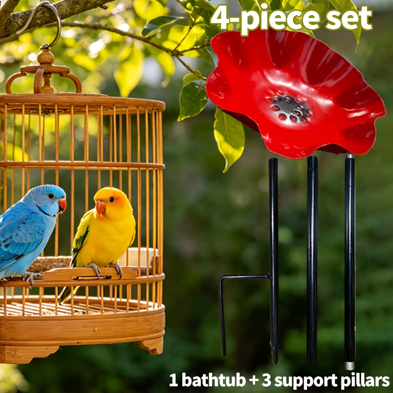 Image of 4pcs Bird Drinking Station (1pc Bathtub And 3pcs Pillars) Outdoor Bird Bath, Metal Petal-shaped Bird Feeder, Garden Flower Insert Rod | Bees, Birds Feeder - Birds, Butterflies, Bees, Insects