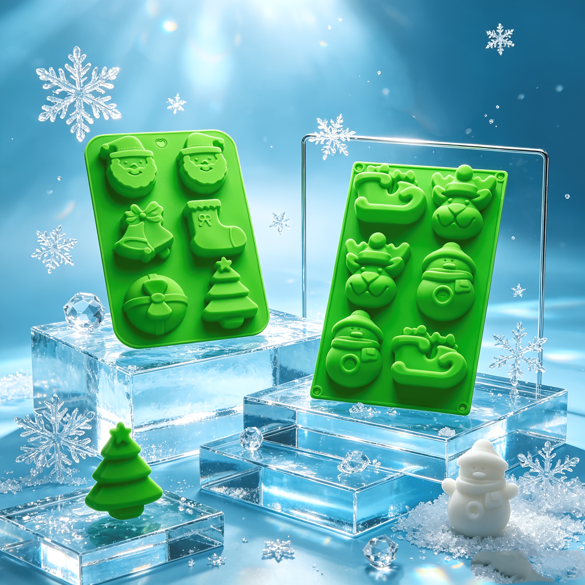 TEMU 2pcs 12-cavity Large Size Christmas/halloween Themed Series Silicone Mold. Includes: 6-cavity Santa Claus Design + 6-cavity Snowman Design. You