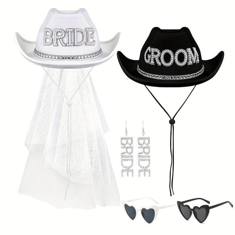 3pcs or 4pcs bride party hat set with white letter veil, hat  display picture 1
