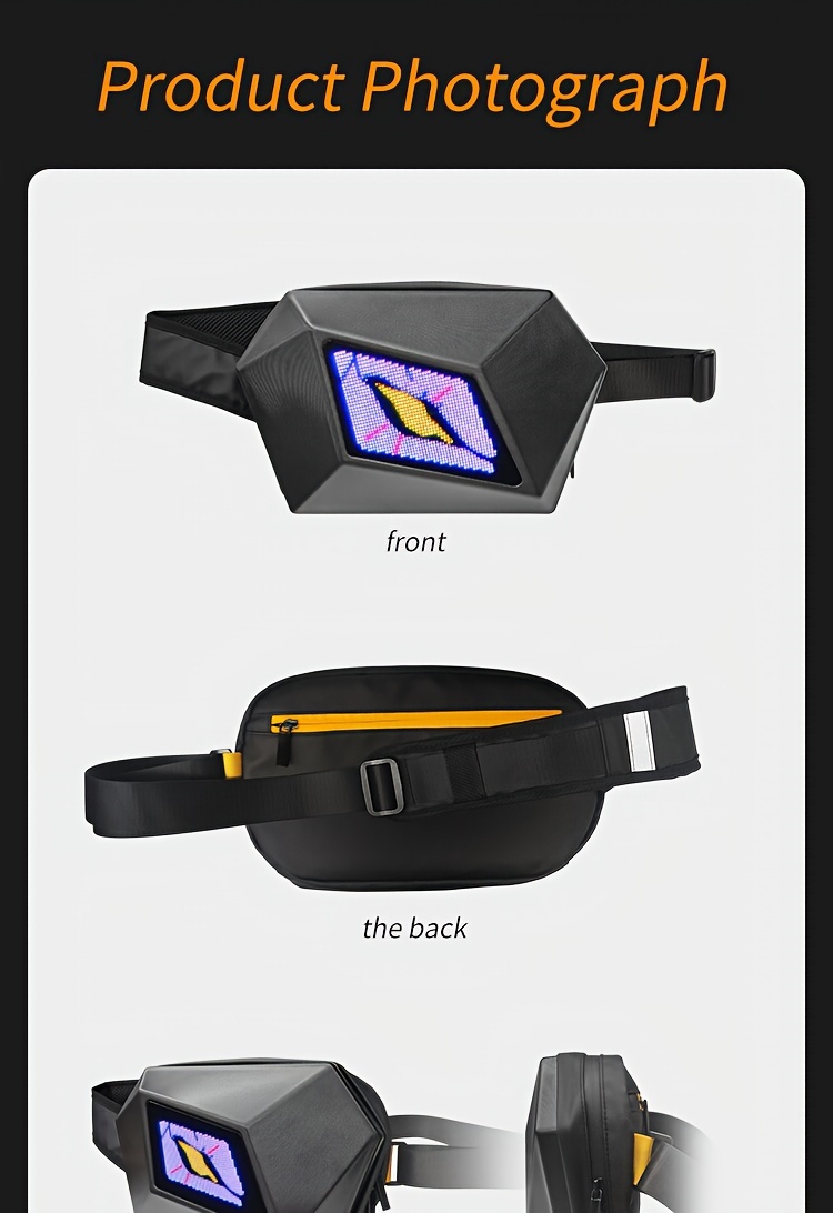 sling bag with led display hard shell led motorcycle backpack crossbody bag adjustable fanny bag black waist bag for men and women details 4