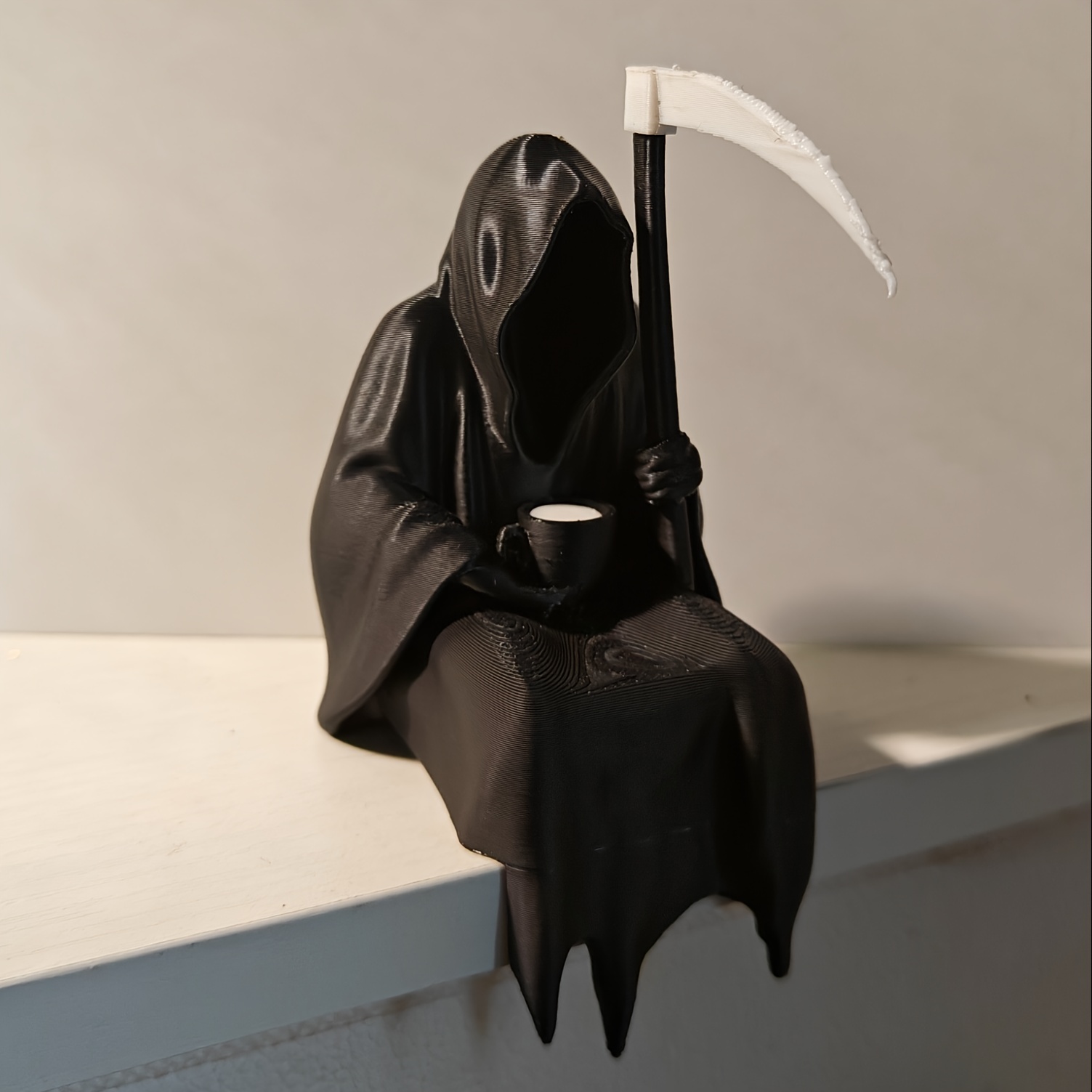 Image of 1pc New Tea Cup Death Ornament, " Death Needs " Gothic Dark Knight Death Statue, Halloween Holiday And Festive Decor, Ideal For Bookshelf, Garden, Lawn, And Home Display, Indoor And Outdoor Use