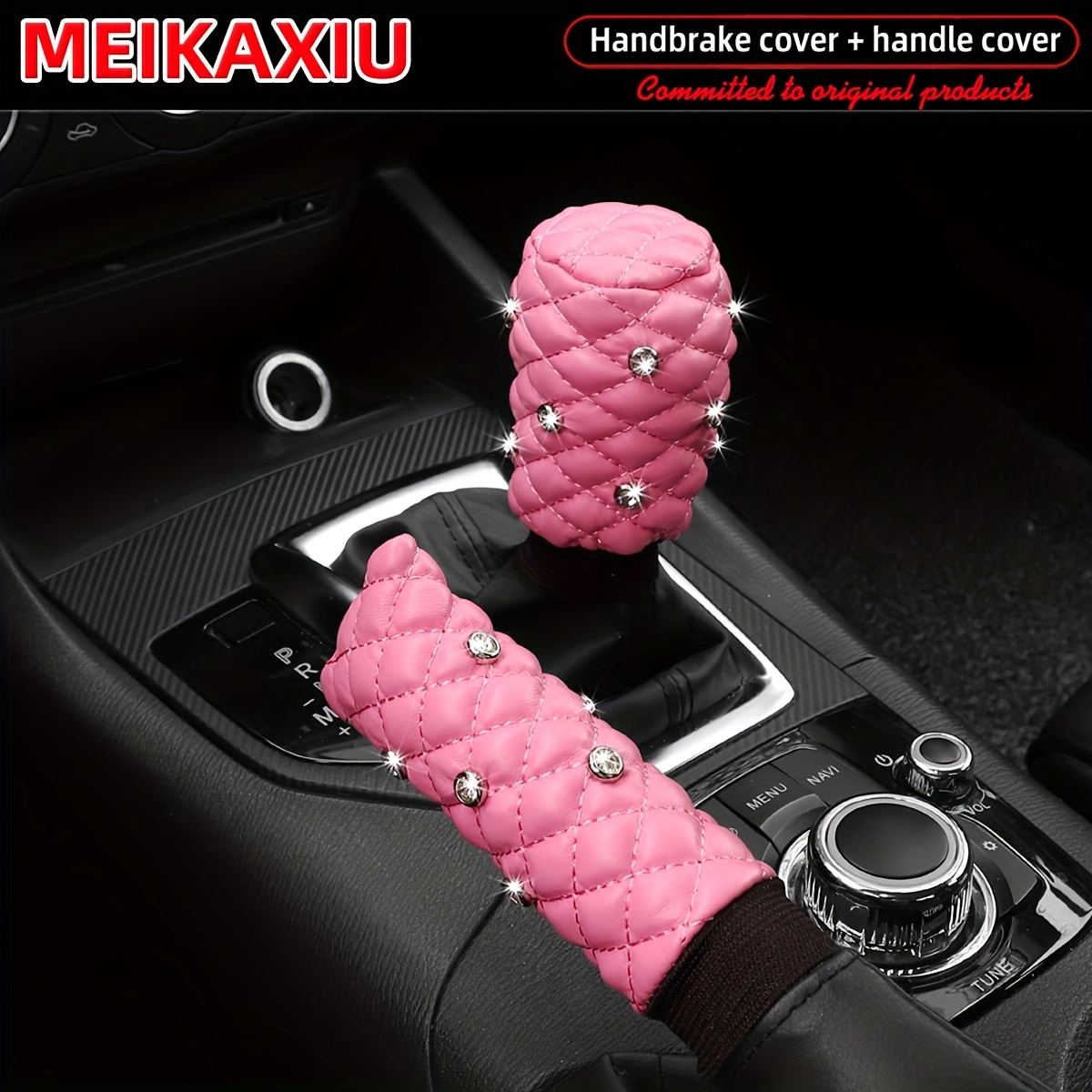Image of 2pcs Set, Pu Leather With Inlay And Three-dimensional Embroidery, Cover And Gear Shift Cover For Manual Transmission Cars