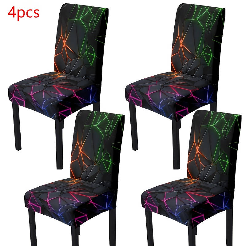 TEMU 4/6pcs Geometric Fiber Fabric Printed Stretchable Removable Washable Dining Chair Covers, Suitable For Restaurants, Hotels, Ceremonies, And