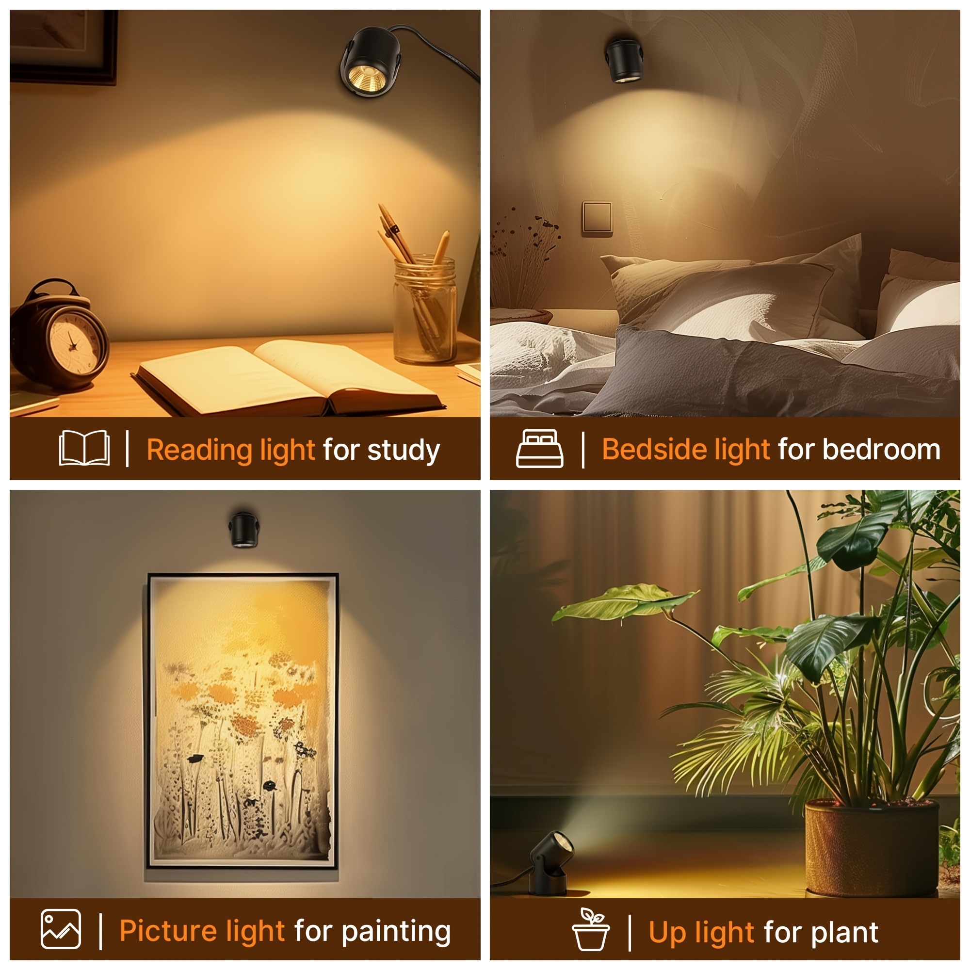 2-Pack Dimmable Zoomable LED Spot Lights With Remote & Timer - Indoor Uplighting For Plants & Art
