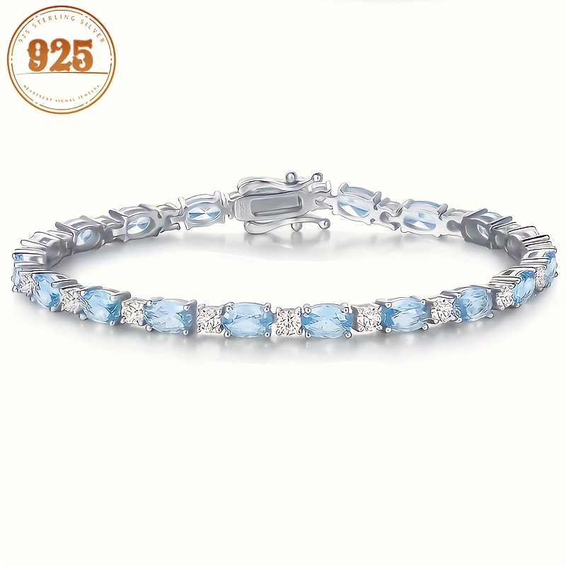 

925 Silver Senior Of And Fashion Elegant Aquamarine Crystal Bracelet, Prevent Allergies, Anniversary Birthday Gift, Gift Box