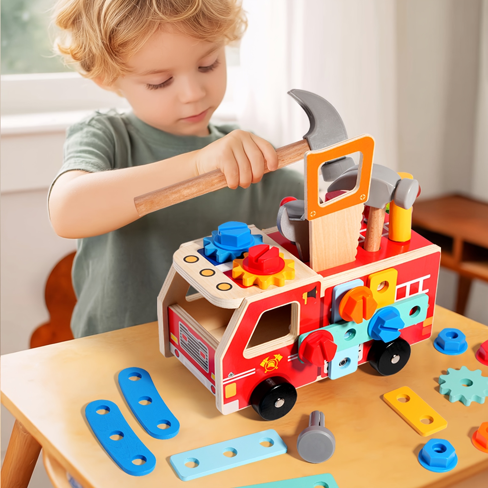 Wooden Kids Tool Set |Tool Car Playset-Educational DIY Construction STEM  Toy, Screw and Nut Disassembly Learning Toy for Kids Boys Girls Age - Main Image