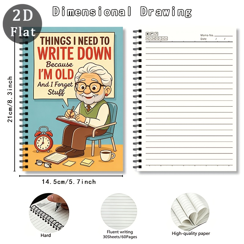 TEMU 1pc Fun Senior Humor Notebook, Total 60 Pages Ruled Lined Design, Things I Need To Write Down I'm Getting Old And My Memory What It Used To Be,