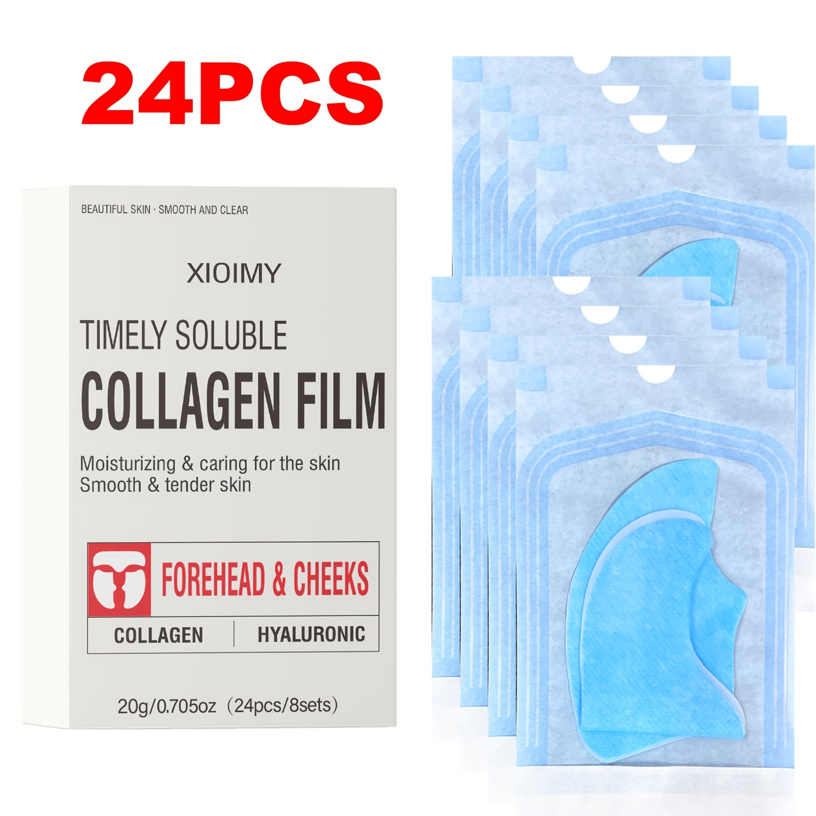 Image of 24pcs Collagen Facial Mask - Soluble, Moisturizing, Hypoallergenic, -free, Used For Forehead And Cheeks, Moisturizing, Making Skin Smoother, , , Collagen Facial Mask, Facial Care