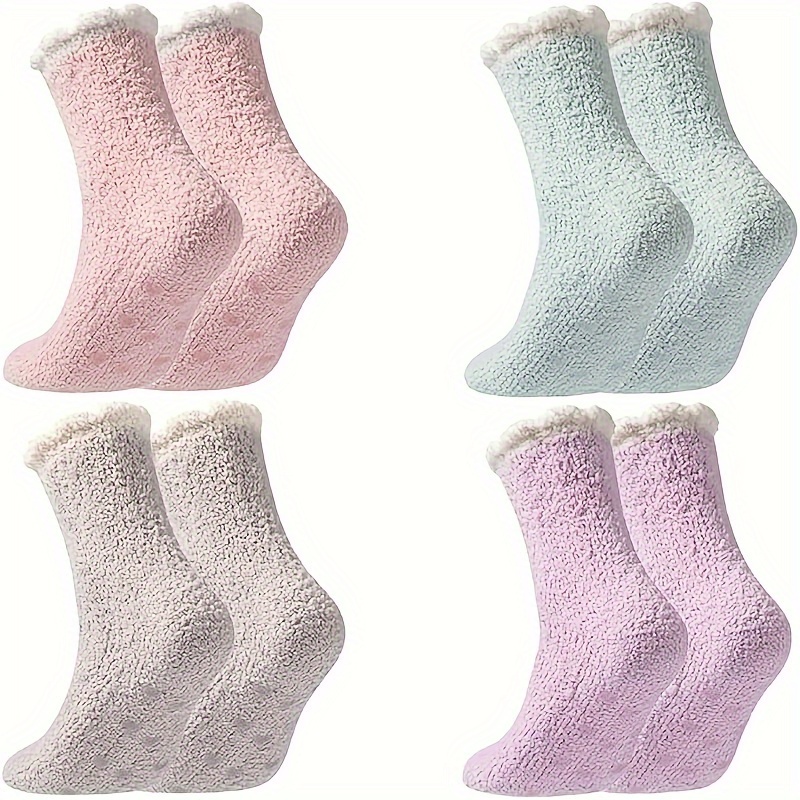 

4 Pairs Of Women's Anti-slip Socks With Silicone Sockliner, Comfortable Fleece Lining, Warm Socks, Long Socks For Women, Christmas Gift