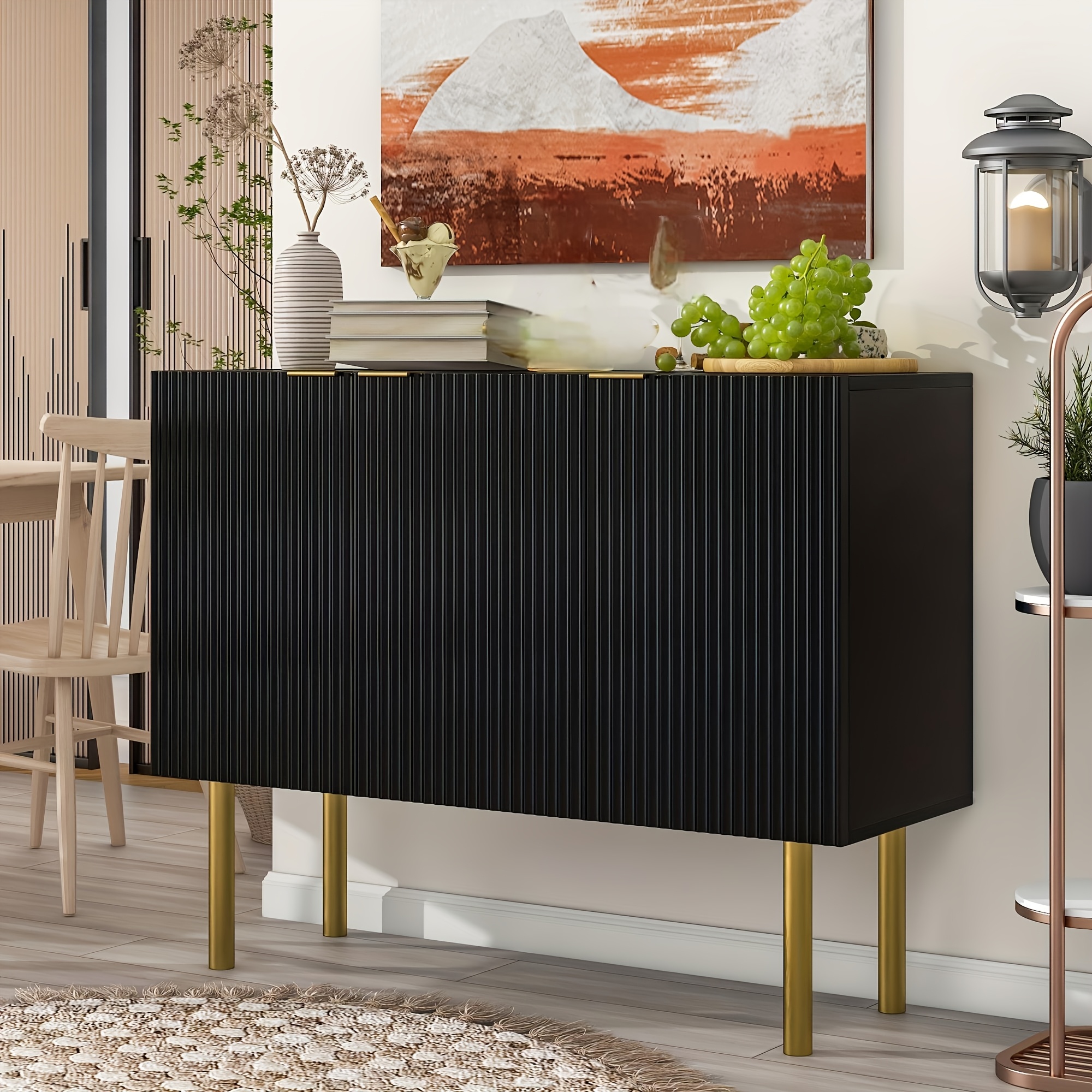 

Merax Sideboard Cabinet With Golden , Adjustable Shelves - Particle Board & Mdf Board, For Living Room, Dining Room