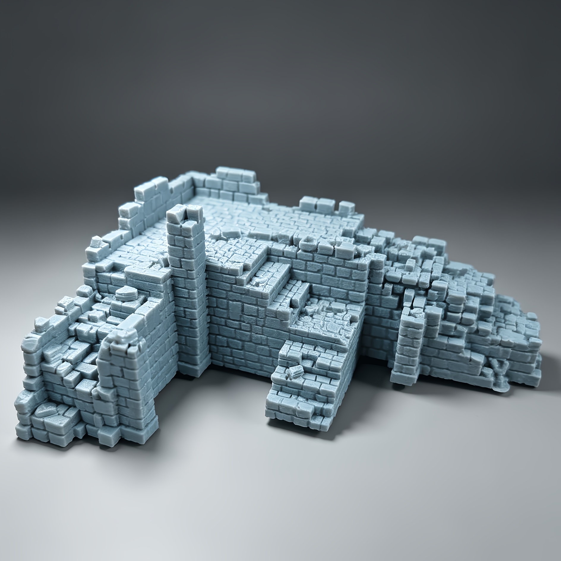 TEMU Ruins V3j - Highland Terrain - Tabletop - Crumbling Stairs, Cracked Walls - Point 3d Printed Unpainted